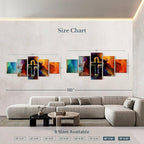 Elephant Stock Colorful Cross Wall Art Multi Piece Canvas - 5 Panel Christian Pictures Decor - Digital Design Canvas Print - Christian Wall Decor - 92" X 42"