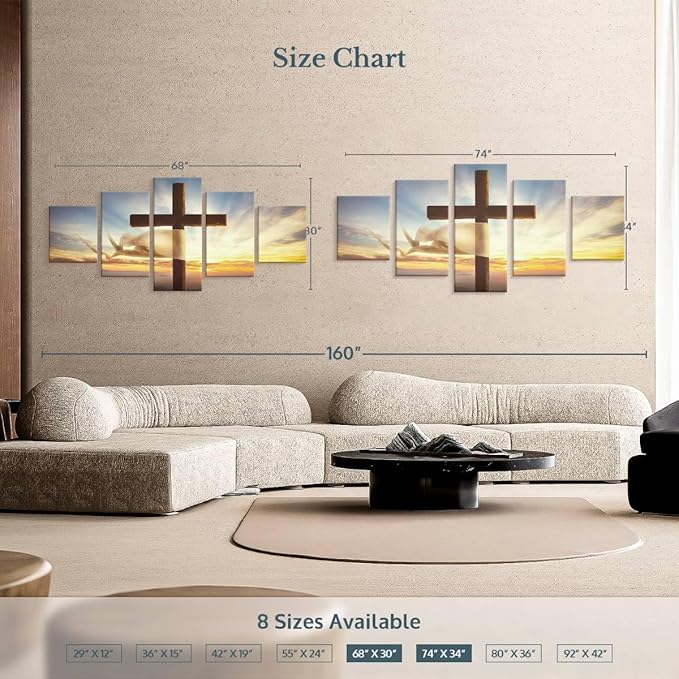 Elephant Stock Holy Cross Wall Art Multi Piece Canvas - 5 Panel Christian Pictures Decor - Digital Design Canvas Print - Christian Wall Decor - 68" X 30"