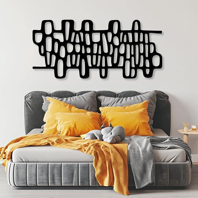 Cadeali Abstract Geometric Metal Wall Art, Modern Circles Metal Decor, Minimalist Line Art, Long Narrow Sign, Luxury Modern Artwork for Living Room, Farmhouse, Office (Silver, 41"x19" | 105x48cm)