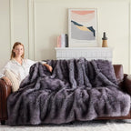 Fluffy Faux Fur Throw Blanket – Super Soft Warm Thick Plush Blanket for Bed, Couch & Office, Cozy Fuzzy Throw with Flannel Backing,60"x80", Grey
