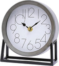 Modern Silvery Table Clock on Stand – Decorative Desk & Shelf Mantel, Farmhouse Non-Ticking, Home Décor for Living Room, Bedroom, Bedside, Office – Elegant Gift (Silvery)