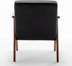 Accent Chair with Microfiber Upholstery and Solid Wood Frame, Classic Mid-Century Modern Living Room Furniture for Extra Seating, Black PU/PVC