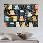 VUMIVI Cartoon Abstract Cat Tapestry Fun Cute Animals Plants Bohemian Modern Art Color Illustration Tapestry Wall Hanging for Living Room Bedroom Dorm Classroom Aesthetic Decor W60xL40in