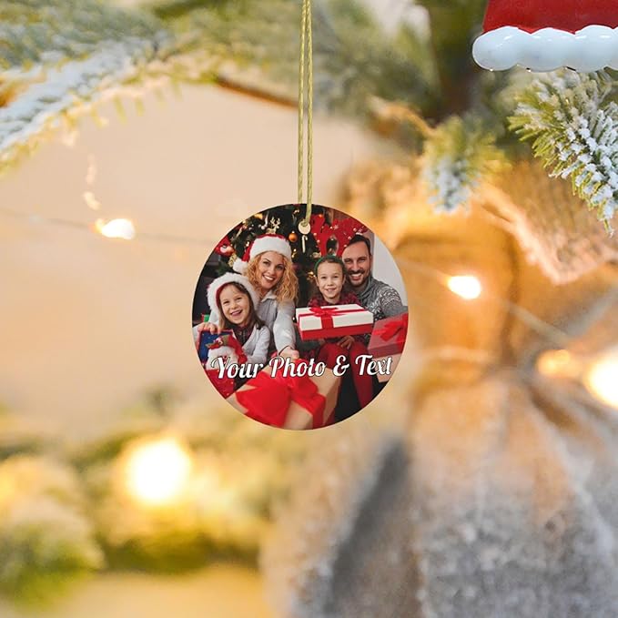 Personalized Christmas Ornaments with Picture Custom Christmas Ornament 2025 Customized Photo Ornament for Christmas Tree Ceramic Xmas Tree Decor for Family Couples Friends