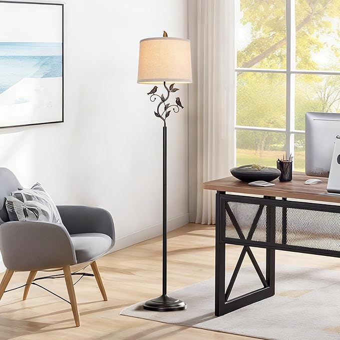 RORIANO 63" Rustic Leaf Floor Lamp for Living Room, Unique Bird Tall Standing Lamp with Rotary Switch, Vintage Floor Lamps for Bedroom Study Room, Bulb Included