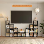 Ladder Cube Storage Bookcase - Wooden L-Shaped 4-Tier Corner Shelf, Reversible 10-Cube Organizer for Home & Office, Black
