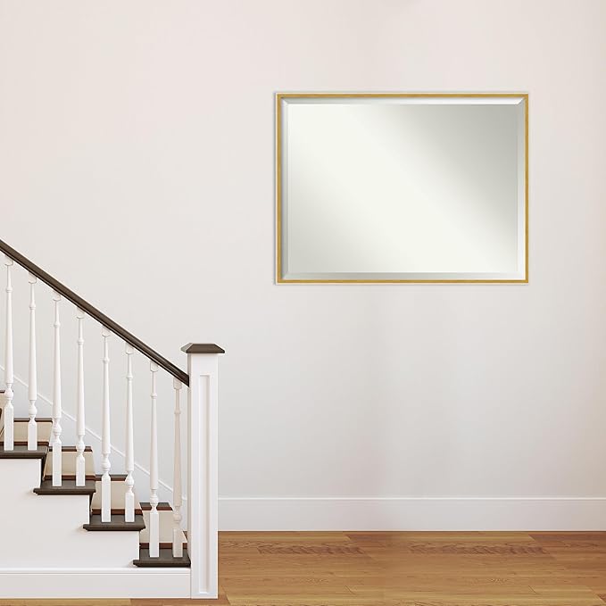 Amanti Art White Wall Mirror 31x41 Paige White Gold Rectangle Bathroom Mirror for Wall Decor Living Room, X-Large Modern Wood Frame, Hangs Horizonally and Vertically, Bathroom Decor, Beveled Edge