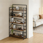 JSB Folding Bookshelf,Industrial Storage Shelves, No Assembly Vintage Wood Look Bookshelf with Storage Shelves for Living Room, Bedroom, Office (Fire Brown, Wide 5-Tier)