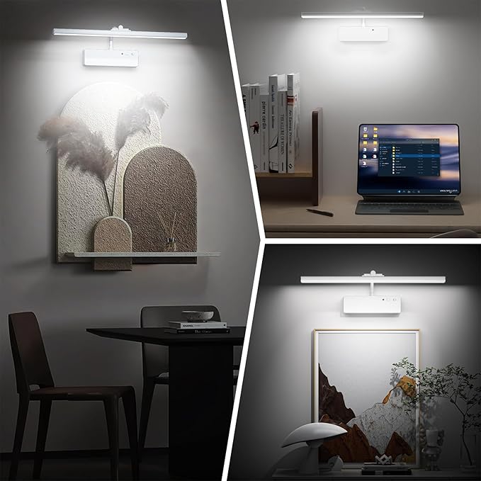 Picture Light, 15.35inch Wireless Picture Lights for Wall Rechargeable, Battery Lights for Pictures on Wall, 3 Color Art Lighting for Paintings with Timer and Dimmable Artwork Display (White-2PCS)
