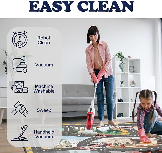 4x6ft Kids Fire Department Missions Play Rug,Non-Slip Faux Wool Carpet with Interactive Fire Department Missions Design for Playroom, Bedroom, Nursery Gift