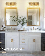 Bathroom Light Fixtures Over Mirror, 3-Light Brushed Gold Vanity Light with Square Clear Glass Shade, Modern Wall Sconces, Vanity Lighting Fixtures, VL194-BG-3