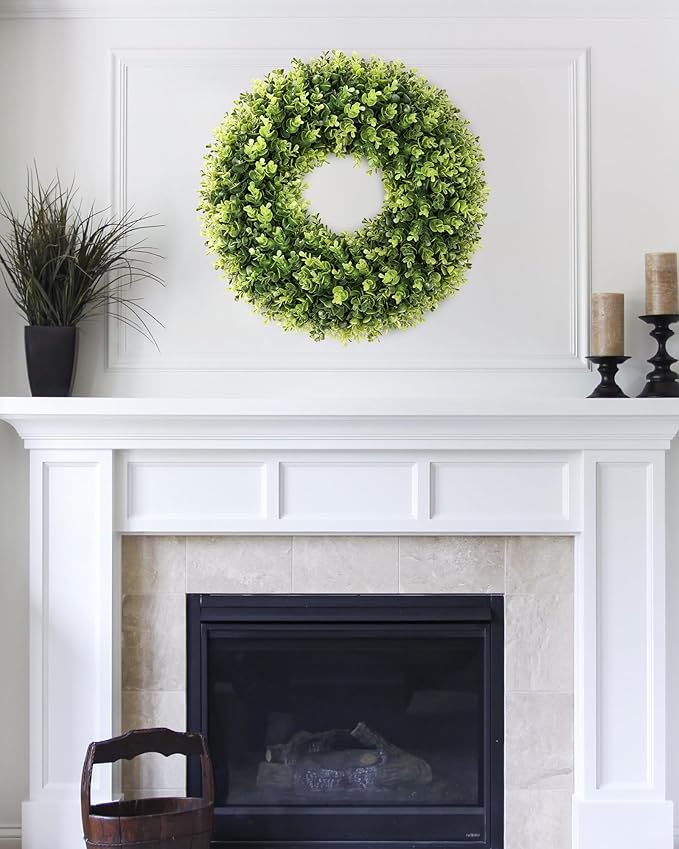 20 Inch Boxwood Front Door Wreaths, Spring and Summer Outdoor Wreath for Front Door, All Seasons Artificial Green Wreath for Farmhouse Wedding Porch Wall St Patricks Day Indoor Decorations