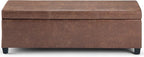 SIMPLIHOME Avalon Storage Ottoman Bench - 48 inch Wide Upholstered Vegan Leather Rectangular Lift-Top Ottoman in Distressed Umber Brown, Contemporary Bench for Living Room with High-Density Foam