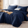 MUXHOMO 5 Pieces Twin XL Comforter Set, Seersucker Bed in a Bag Twin XL Size, All Season Luxury Bedding Set with Comforter, Flat Sheet, Fitted Sheet, Pillowcase & Sham, Navy Blue