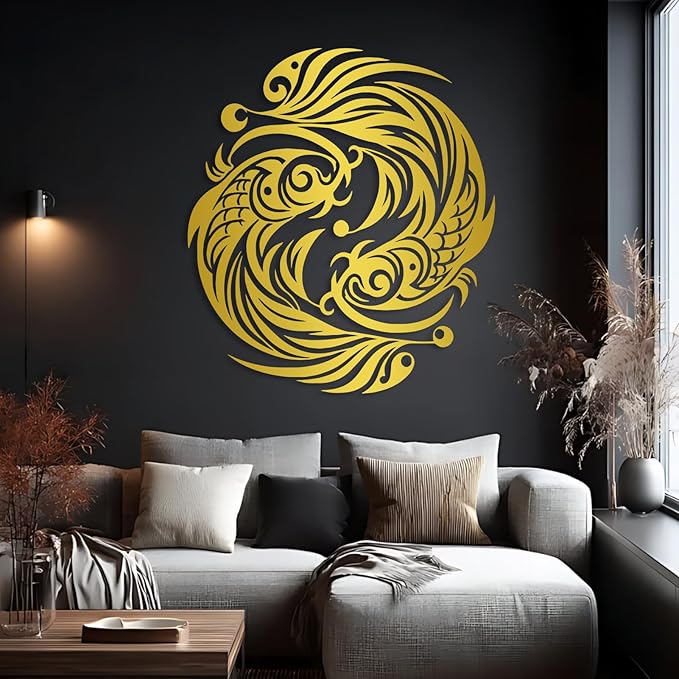 Maclou Koi Metal Wall Art, Fish Metal Wall Decor, Koi Fish Wall Decor, Japanese Art Wall Hangings for Living Room, Bathroom. Bathroom (White,28"x24" / 70x62cm)