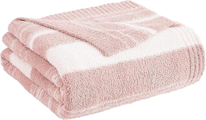 WRENGONGE Pink Throw Blanket, 50x70 Soft Cozy Striped Throw Blankets for Couch, Sofa, Bed, Travel, Lightweight Fluffy Warm Plush Decorative Blankets for Women, Men Gift