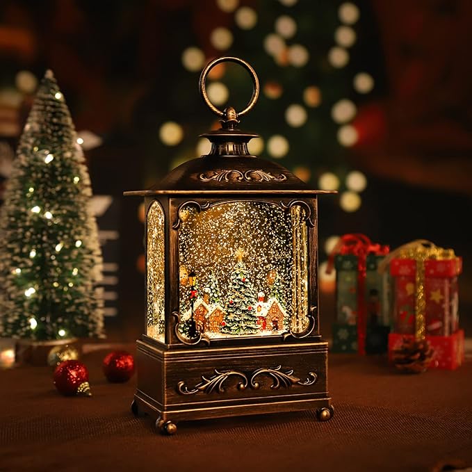 Christmas Lantern, Lit Christmas Snow Globe Lantern-with USB+ Music Christmas Water Lantern Snow Globe Portable Creative Cute Christmas Decorations and Charming Gifts(Forest House