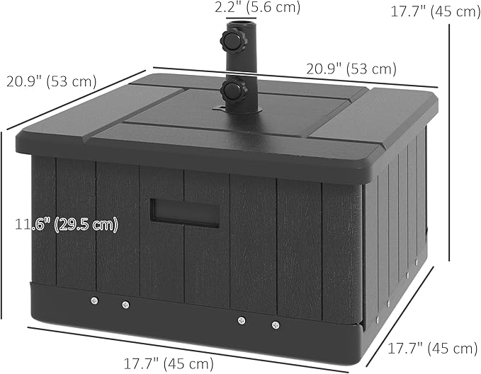 Outsunny 3-in-1 Outdoor Umbrella Base, Coffee End Table, Planter Box with Drain Hole, 175 lbs. Capacity Heavy Duty Fillable Patio Umbrella Stand Table with Wheels and Handles for Deck, Poolside, Black