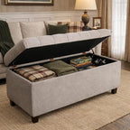 Homepop Home Decor | Tufted Ainsley Button Storage Ottoman Bench with Hinged Lid | Ottoman Bench with Storage for Living Room & Bedroom, Grey