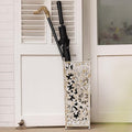 Vintage Metal Umbrella Holder Decorative Flower Design Square Umbrella Stands Entryway Organizer Bucket for Home/Office/Farmhouse - Holds Multiple Umbrellas, Walking Sticks & Canes (White)