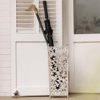 Vintage Metal Umbrella Holder Decorative Flower Design Square Umbrella Stands Entryway Organizer Bucket for Home/Office/Farmhouse - Holds Multiple Umbrellas, Walking Sticks & Canes (White)