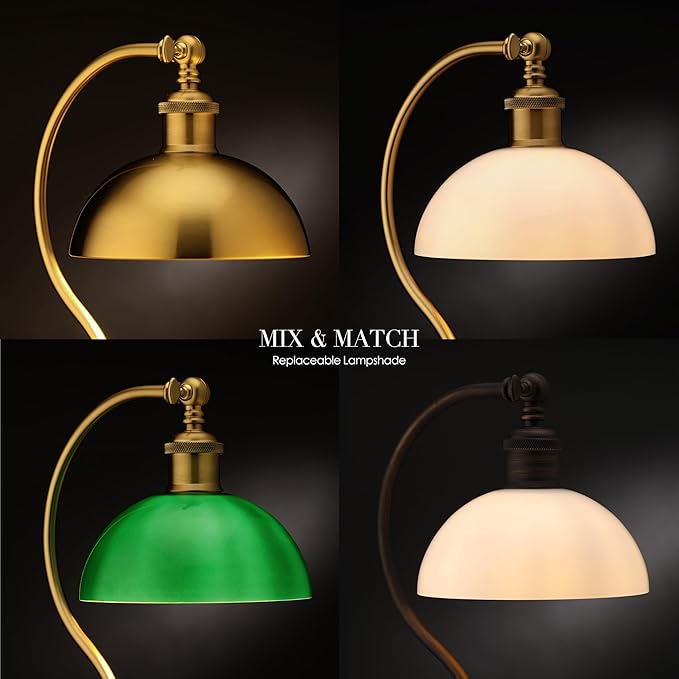 O’Bright Heritage - Banker’s Floor Lamp, 3-Level Touch Dimming, Adjustable Tilt Shade, Removable Lampshade Design, E26 Socket with 6W Dimmable LED Bulb, Gold Metal Shade, Antique Brass