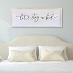 Surfapans Lets Stay In Bed Wall Decor 40”X15” Large Farmhouse Master Room Above Over Bed Rustic Guest Room Sign Beautiful And Simple Plaque Hanging Wall Art Decoration (White)