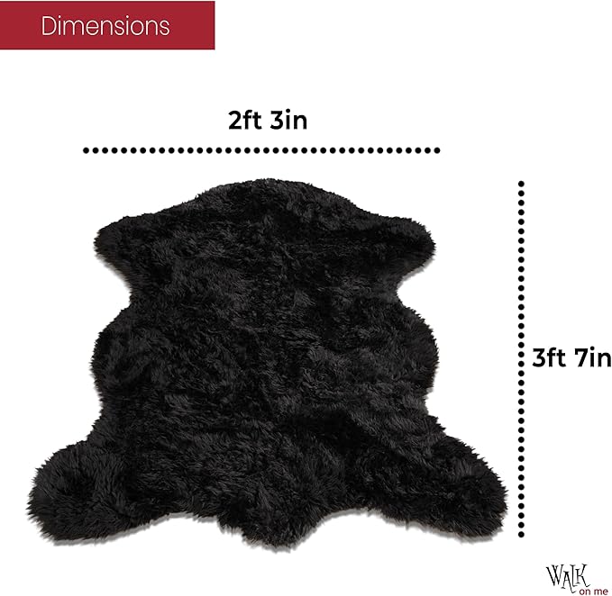 Silky Soft Faux Fur Rug, 2 ft. x 4 ft. Black Fluffy Rug, Made in France, Sheepskin Area Rug, Shaggy Rug for Living Room, Bedroom, Kid's Room, or Nursery, Home Décor Accent with Non-Slip Backing