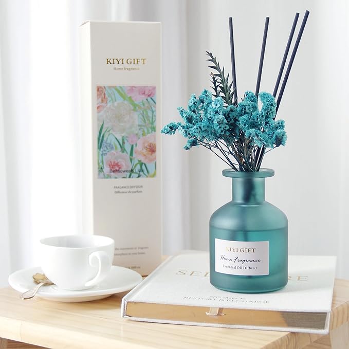 Reed Diffuser Set –Scented Diffuser with Sticks Home Fragrance Diffusers for Home Reed Diffuser for Bathroom Shelf Decor (4.06oz Bellflower)