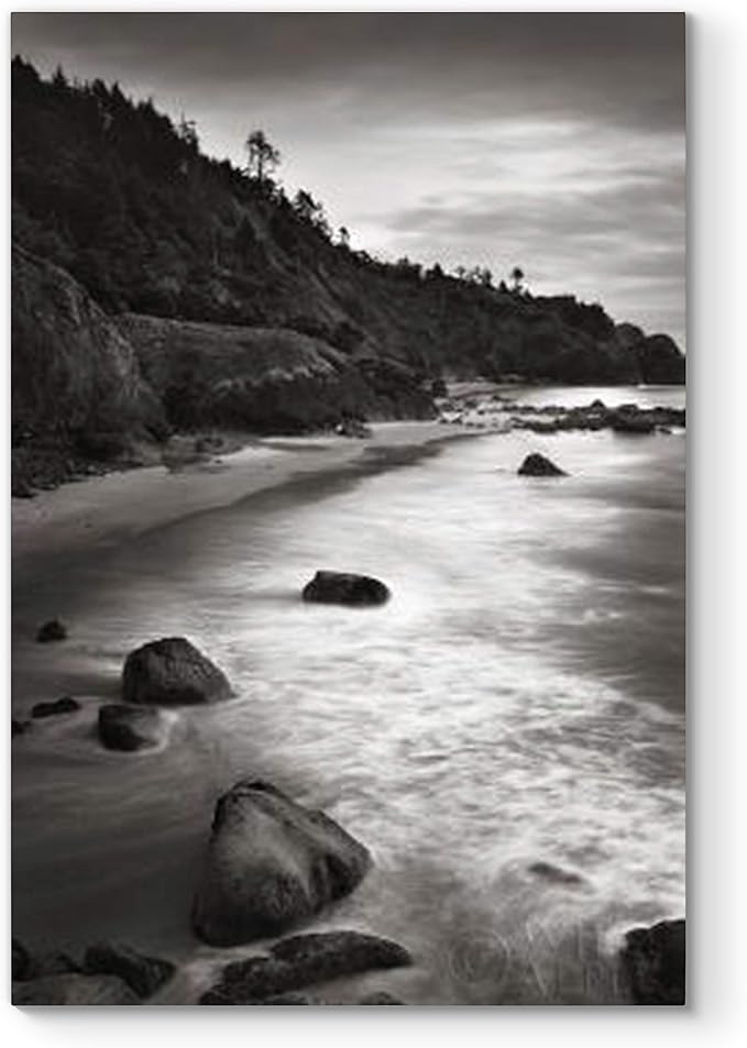 Renditions Gallery Canvas Nature Wall Art Home Paintings & Prints Vintage Rocky Shore Black & White Glam Scenic Wall Hanging Artwork for Bedroom Living Room Office Kitchen - 12"x18" LT06