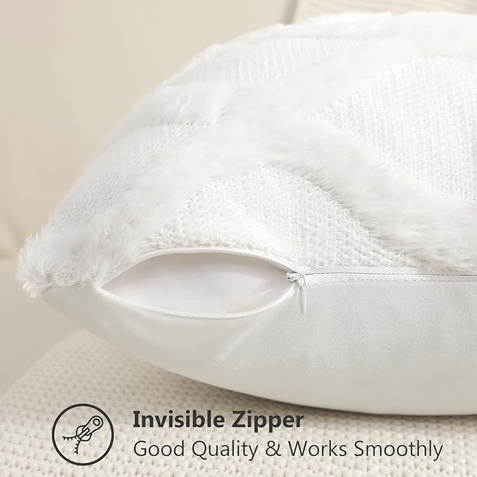 decorUhome Spring Throw Pillow Covers 20x20 Inch Set of 2, Soft Plush Faux Fur Wool Cream White Couch Pillow Covers, Decorative Neutral Pillow Cases for Bed Sofa Living Room Home Decor