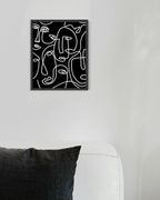 Abstract Face Pattern Wall Art Black Background White Continuous Line Drawing 8x10 Inch Oak Wood Black Framed Modern Diverse Portrait for Living Room Decor