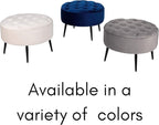 BIRDROCK HOME Tufted Round Ottoman - Velvet Footrest with Cushion and Mid-Century Modern Steel Legs - Ideal for Living Room, Bedroom, or Office Seating - Soft, Compact Decorative Footstool - Grey