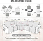 Recliner Sofa Covers 100% Waterproof Velvet L Shape Recliner Couch Covers for Dogs Pets Washable Anti Slip Recliner Slipcovers with Pockets (5 Seat Sofa with 2 Console, Light Gray)