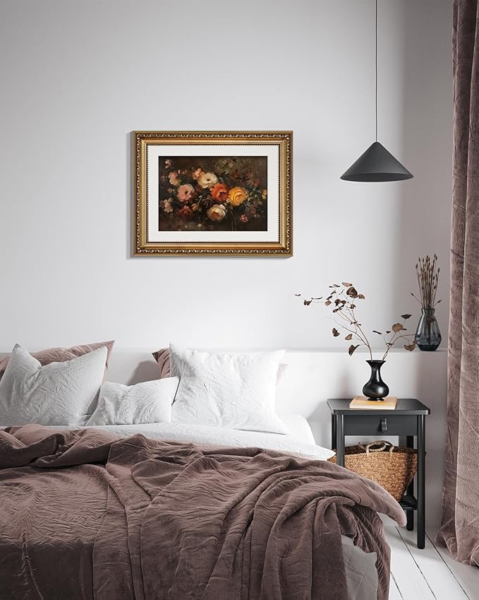 ARPEOTCY Vintage Gold Framed Wall Art Decor, 11x14 Inch Floral Picture Print Artwork, Fall Wall Art for Living Room Bedroom Office, Retro Autumn Bathroom Decor Aesthetic