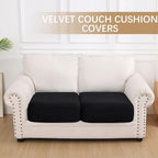 hyha Velvet Couch Cushion Covers, Soft Sofa Seat Covers for sectional 2 Cushion Couch Washable, Magic Sofa Slipcover with Elastic Bottom, Non-Slip Furniture Protector for Pets, Kid(2PC, Black)
