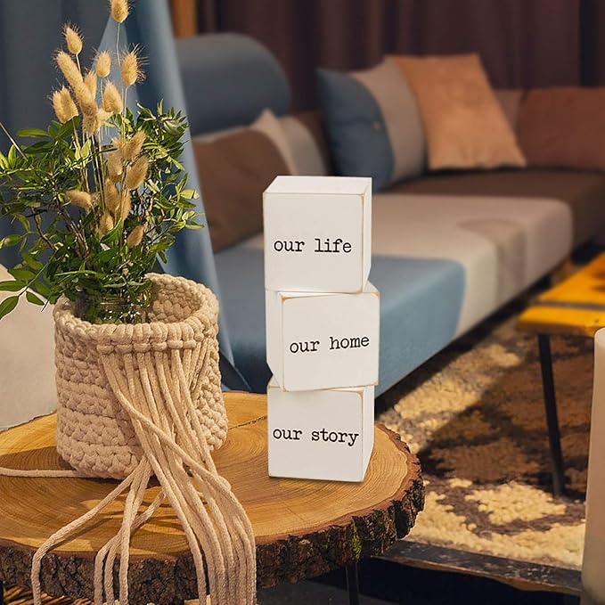 This is Us Sign & Our Life Story Home Letter Blocks - Farmhouse Table Rustic Home Decor, TV Stand Dining Room Modern Decorations for Shelf Mantle