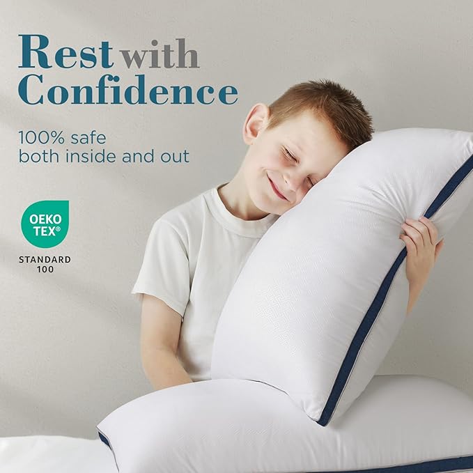 viewstar Bed Pillows Queen Size Set of 2, Hotel Quality, Down Alternative Pillow for Side, Back, or Stomach Sleepers, Navy