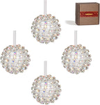 Iridescent Crystal Rhinestone Ball Ornaments, 4 Pack Handcrafted Sparkling Christmas Tree Decorations, Hanging Ornaments for Holiday & Home Décor in Luxury Gift Box