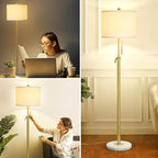 【Upgrade】Gold Floor Lamps for Living Room, 55"-67" Height Adjustable Modern Standing Lamp with Marble Base, Pull Chain Switch, 3-Way Dimmable Tall Pole Lamp for Bedroom Office Reading, Bulb Included