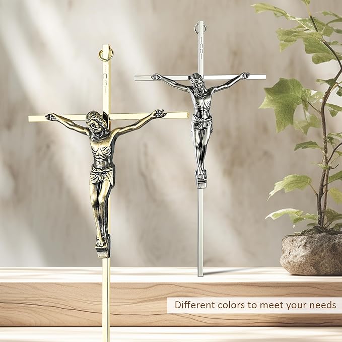 ACHIBANG 2-Pack Crucifix Wall Cross – Gold & Silver Catholic Crosses for Wall, 10" Jesus Wall Crucifix for Home or Door Blessing