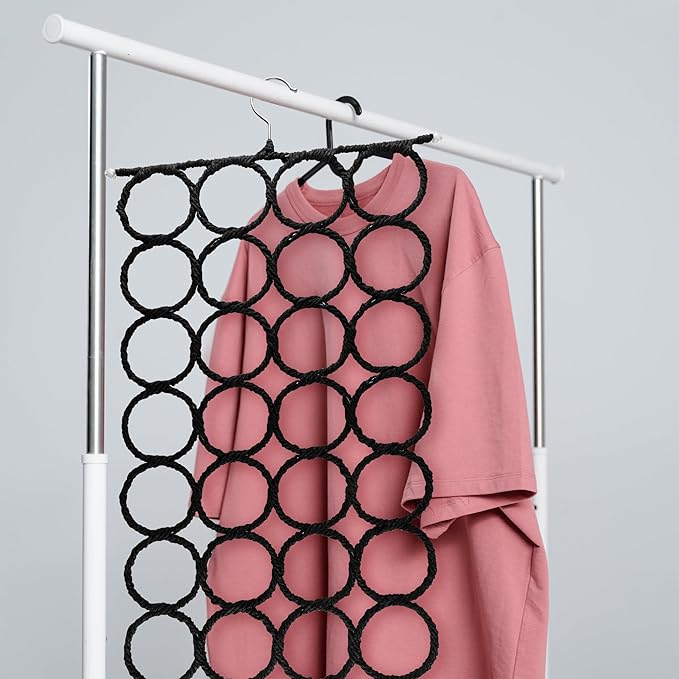 Super Z Outlet Foldable 28 Ring Hole Slots Space Saving Clothing Closet Hanger Scarf, Ties, Belts, Socks Organizer for Home Bedroom, Bathroom, Living Room (Black) (Pack of 2)