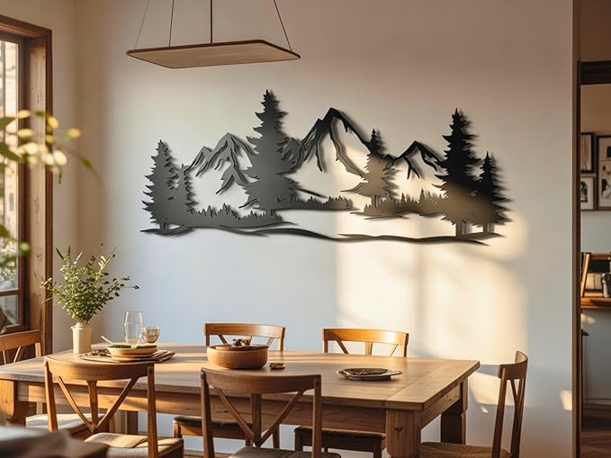Vailla Mountain Art Large Mountains Wall Decor Wood Wall Art 3D Wall Hanging Home Decoration Nature 3D Textured Sculptures Mountain Rivers Decorative Painting Suitable For Living Room Bedroom Office