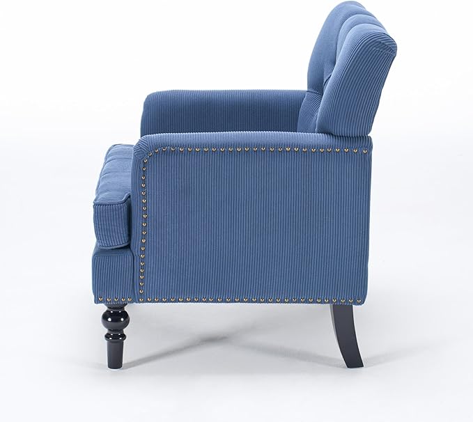 KEIKI Tufted Upholstered Accent Chair for Bedroom and Living Room, Corduroy Fabric Armchair with Plush Foam Seat, Solid Wood Frame, Classic Club Chair for Reading and Relaxing