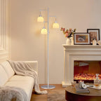 Dimmable Floor Lamp for Living Room, Bedroom, Nickel Standing Lamp with 3pcs 6W Bulbs, Vintage Floor Lamps for Corner, Nursery (White Tulip)