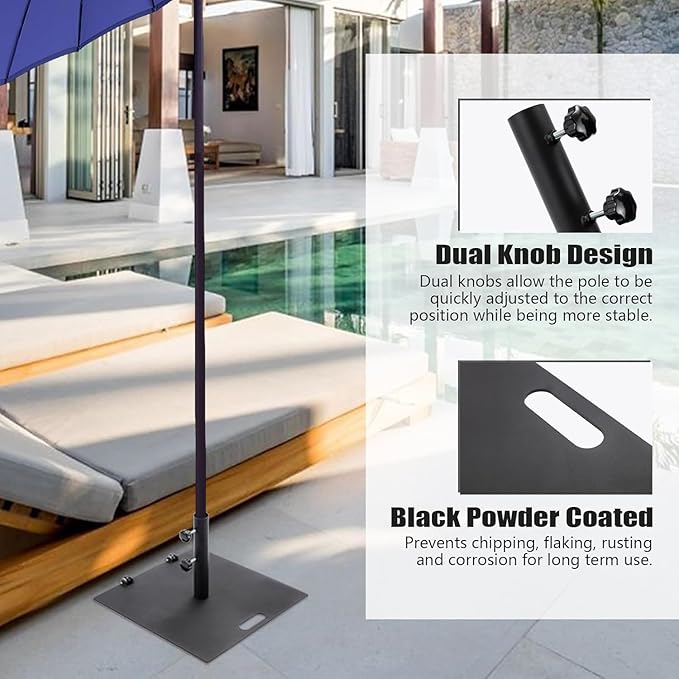 Heavy Duty Patio Umbrella Base with Wheels, Outdoor Umbrella Stand for Market Umbrellas, Square Steel Base, Wind-Resistant, Sturdy for Deck, Poolside, Balcony, Black