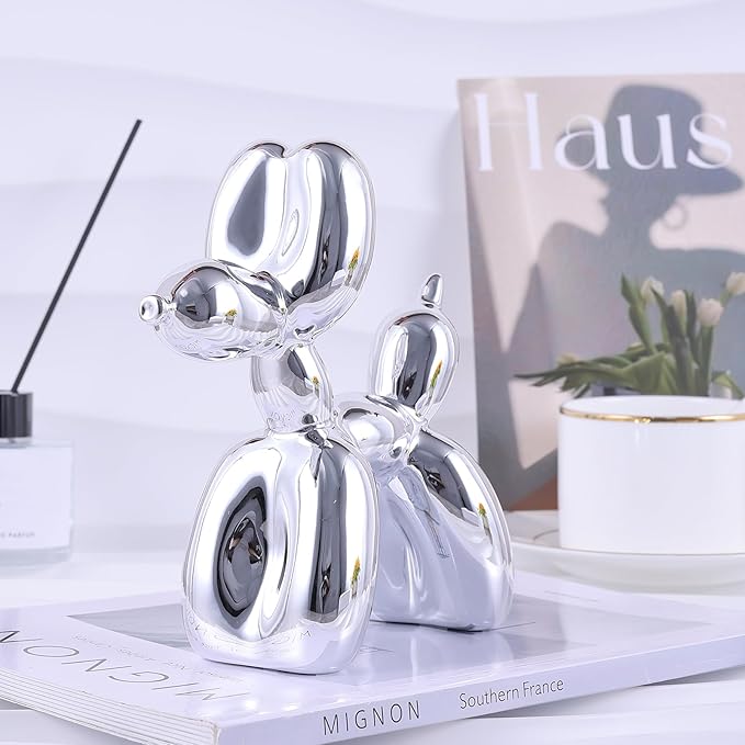 Silver Balloon Dog Decor,Balloon Animal Decor,Shelf Decor Preppy Room Decor,Cute Statue Home Decor, Bedroom Modern Sculpture Desk Decor,Office Gold Decorations Small Figurines