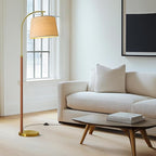 62.5" Gold Floor Lamp for Living Room Dimmable Standing Lamp with Remote & Foot Switch, 3 Color Temperatures Arc Tall Lamp Wood Mid Century Modern Floor Lamps for Bedroom Office, 9W Bulb Included