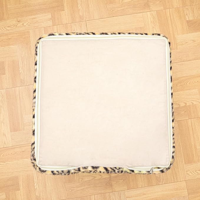 20x20x14 Inches Fluffy Square Pouf Ottoman - Plush Furry Ottoman Foot Rest Stool with High-Density Foam, Versatile Floor Seating for Living Room (Leopard Print)