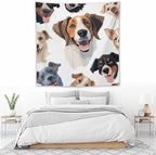VUMIVI Cartoon Dog Tapestry Black & White Pet Dog Heads Cute Illustration Modern Creative Design Tapestry Wall Hanging for Living Room Bedroom Dorm Classroom Aesthetic Decor W60xL60in